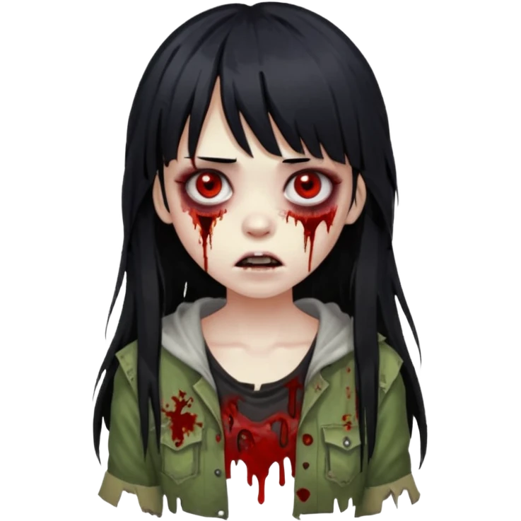 girl zombie with black long hair and bangs emoji