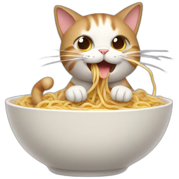 Animated cat eating noodle emoji