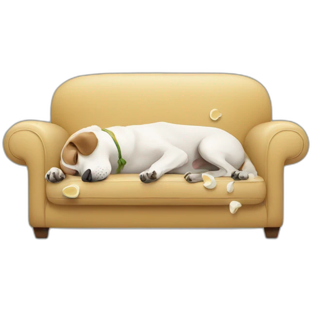 Dog eating garlic on a couch emoji