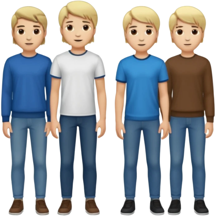 Cartagineses: un grupo de hombres jóvenes, pelo largo rubio y castaño, ropa buena, cara de niños de alrededor de unos 20/25 años.
cuerpo entero emoji