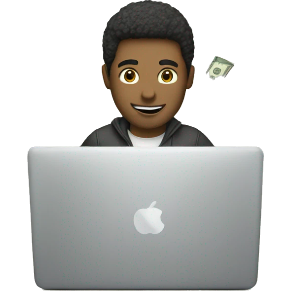 guy using laptop with money coming out of it emoji