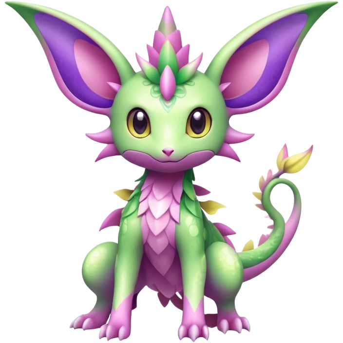Shiny Exotic Cute Adorable Majestic Ethereal Sparkly Flygon-Espeon-Meganium-Shaymin-Hybrid-Creature with pattern-markings emoji
