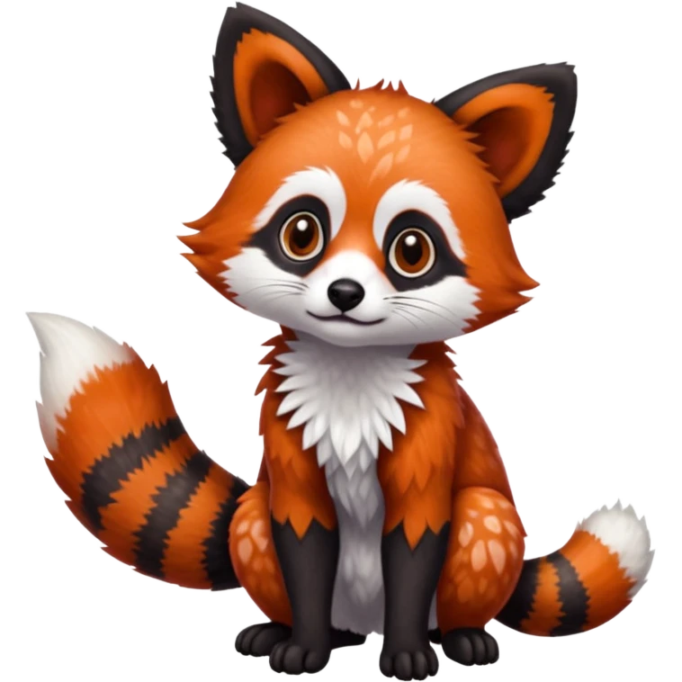 Black-eared Realistic patterned speckled flurry scaly 4-legged quadrupedal Red-Panda-Munchkin-Kitten-Lemur-Raccoon-Dog-Red-Fox-animal-fusion-hybrid, Full body emoji