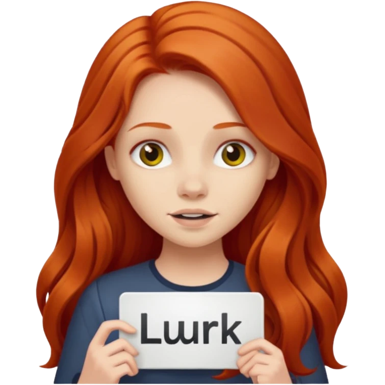 Long haired redhead holding a LURK sign emoji
