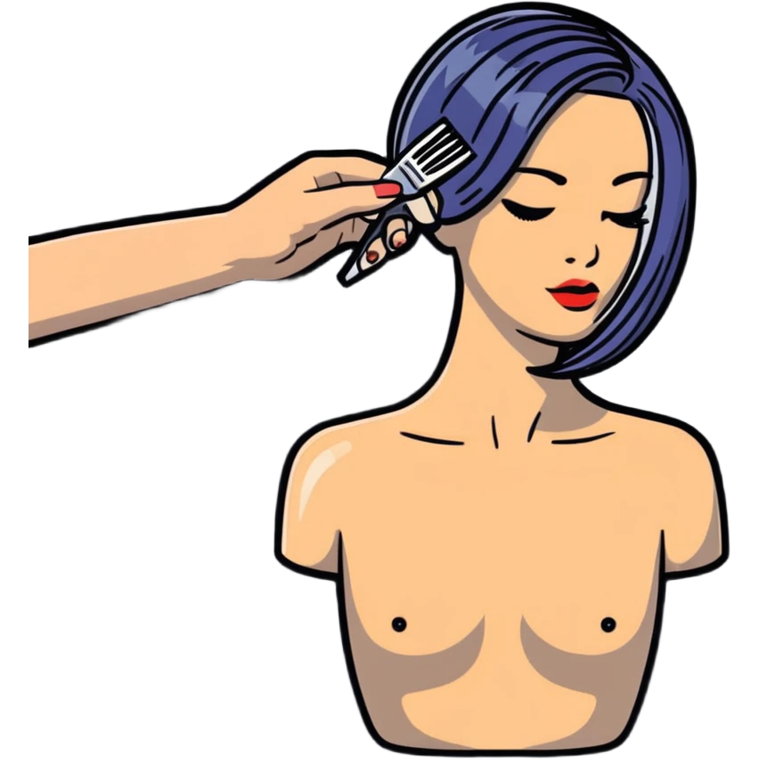hairdresser demonstrating cutting techniques on mannequin emoji