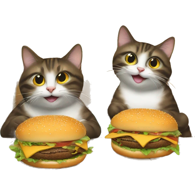 two cats eating cheeseburgers in paradise emoji