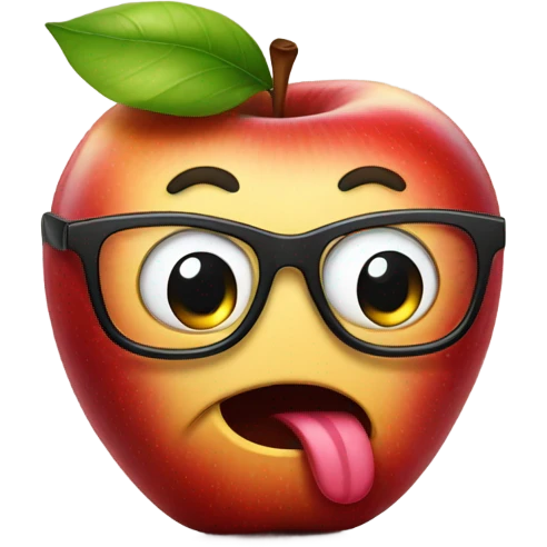 A apple with glasses snd tongue out emoji