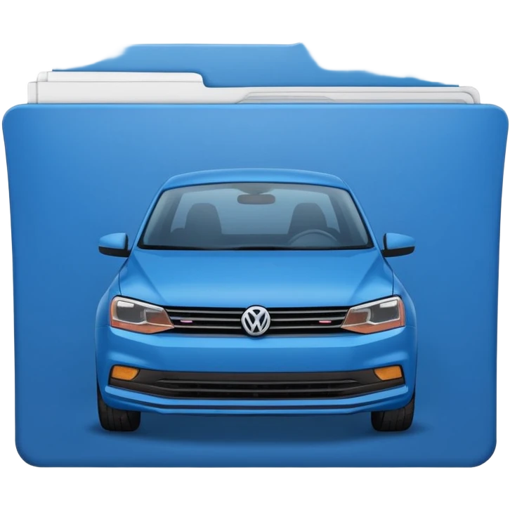 A **simple emoji-style icon** of a **blue multipocket folder**, clean and minimal, with **layered inner tabs**, subtle shading, and a **small blue Volkswagen Jetta car symbol** on the front.
 emoji