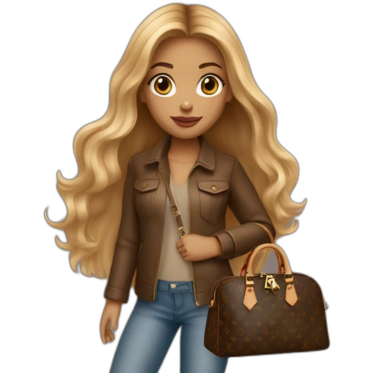 1 girl with light-brown long hair holding louis vuitton bag emoji