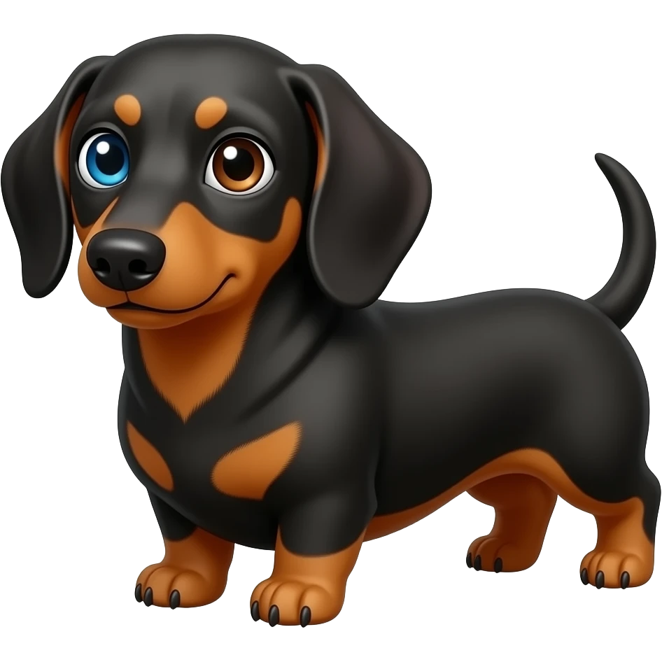 Dachund with one blue eye and brown eye chubby with brown and black hair emoji
