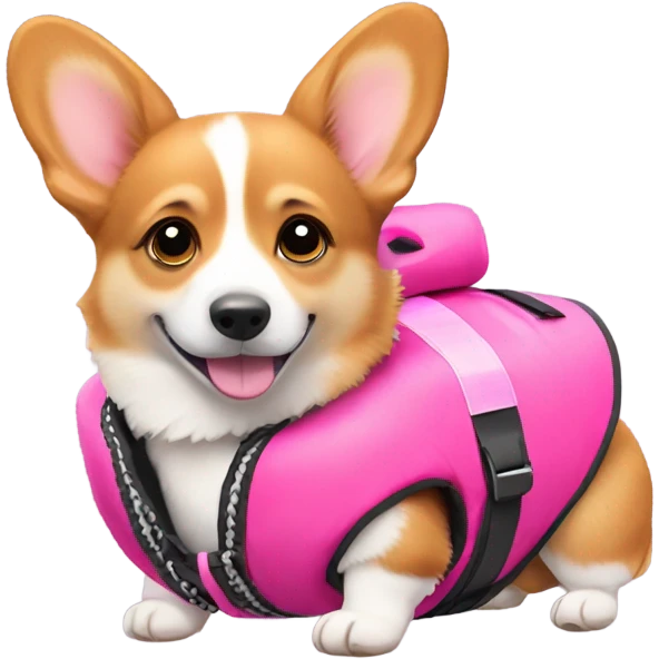 corgi puppy wearing a pink life jacket emoji