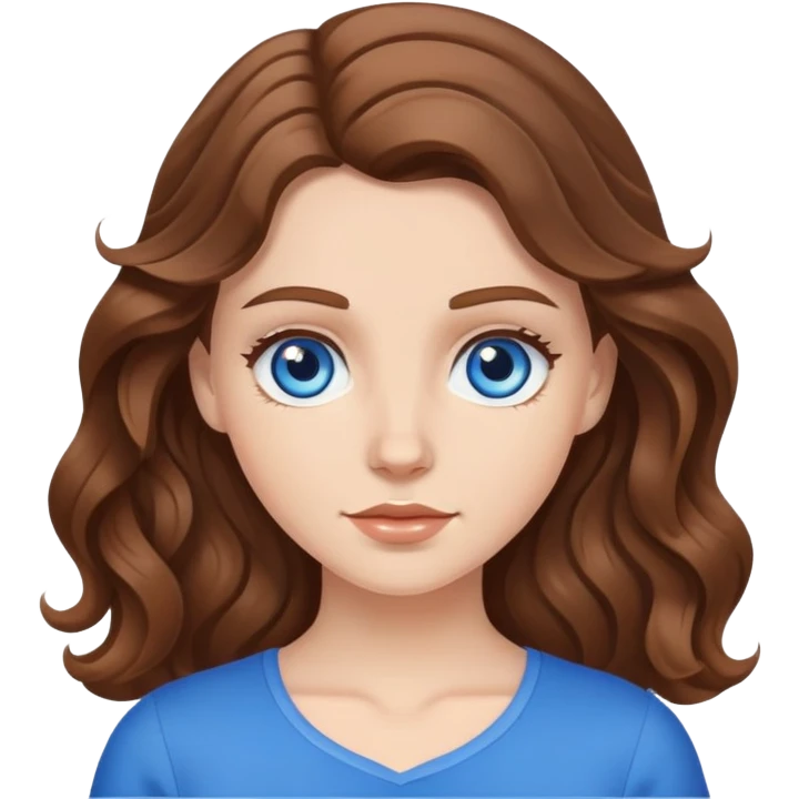 White girl with brown wavy hair and blue eyes emoji