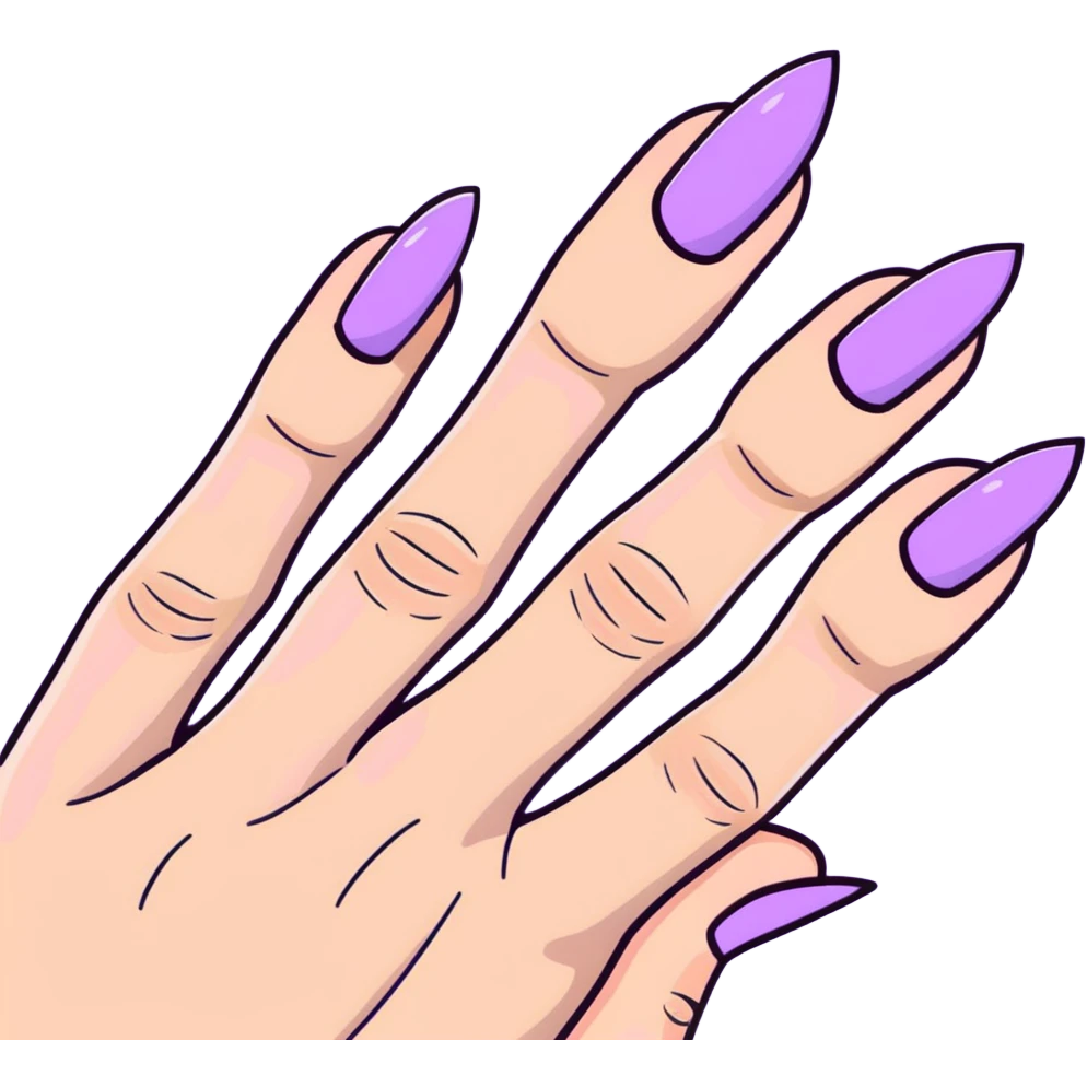 lilac pastel manicure with almond-shaped nails emoji