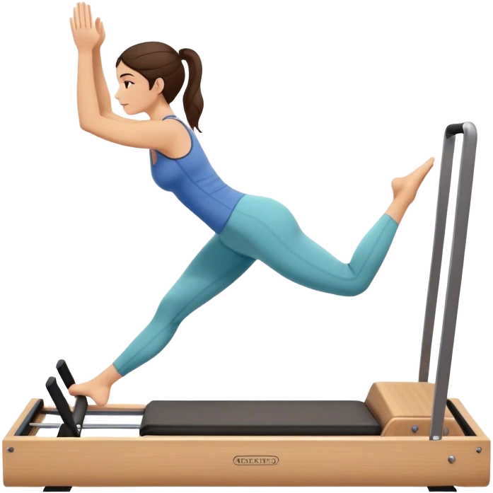 brunette in short, doing reformer pilates emoji