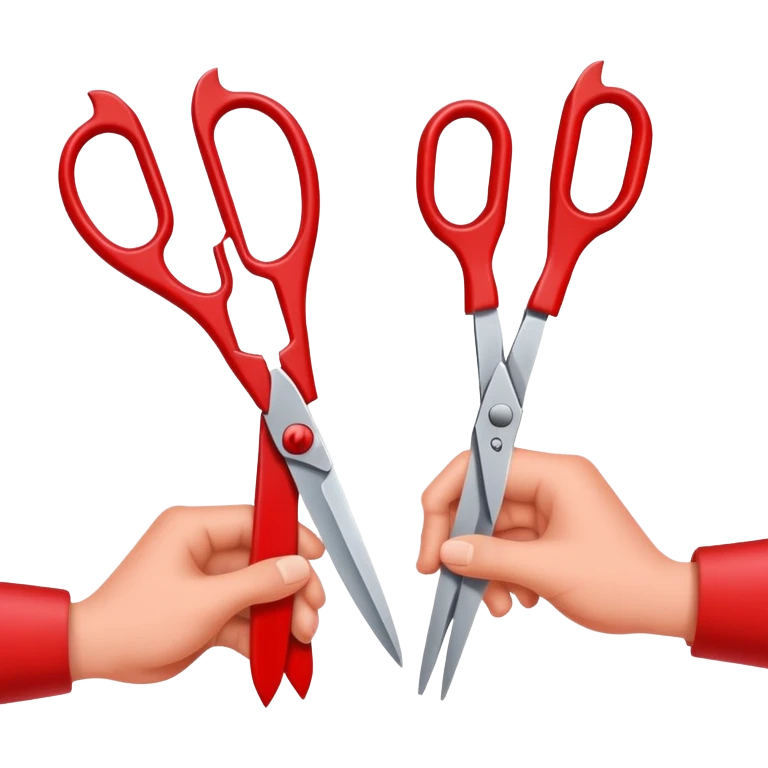 hands using scissors to cut colored paper, simple and friendly emoji