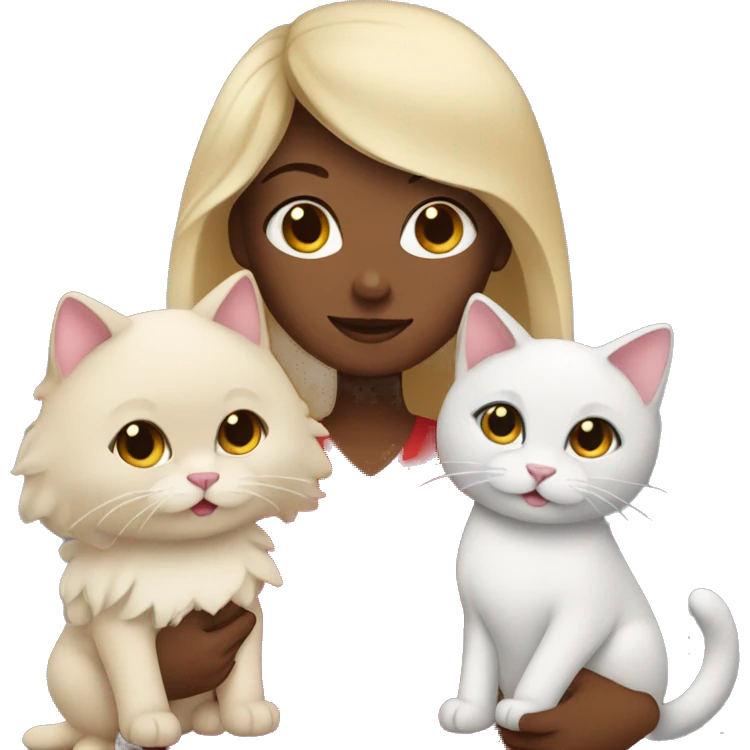 Lexie wearing red dress with 2 cats emoji