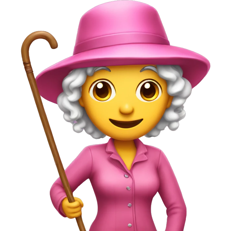 pink hat crazy lady with a cane emoji