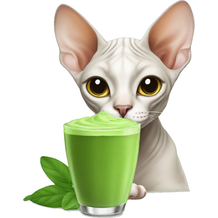 Sphynx cat drinking matcha emoji
