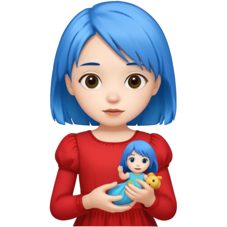 blue haired red wearing small girl with small toy emoji