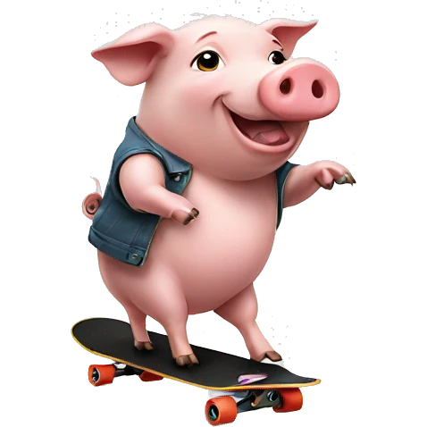 Pig riding a skateboard on two feet emoji