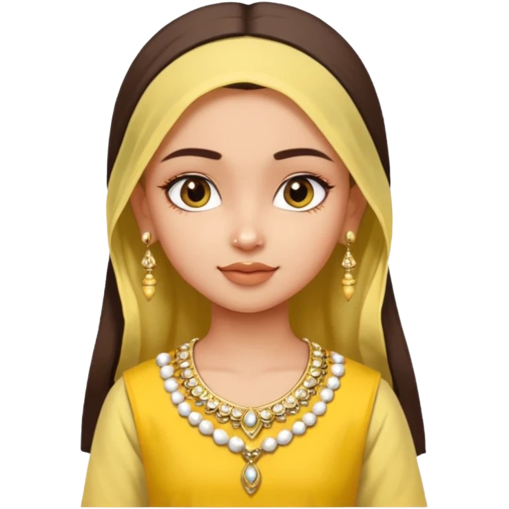 generate an ios genmoji in a bratz style of a fair beautiful indian girl wearing a casual kurti (yellow) with dupatta in white emoji