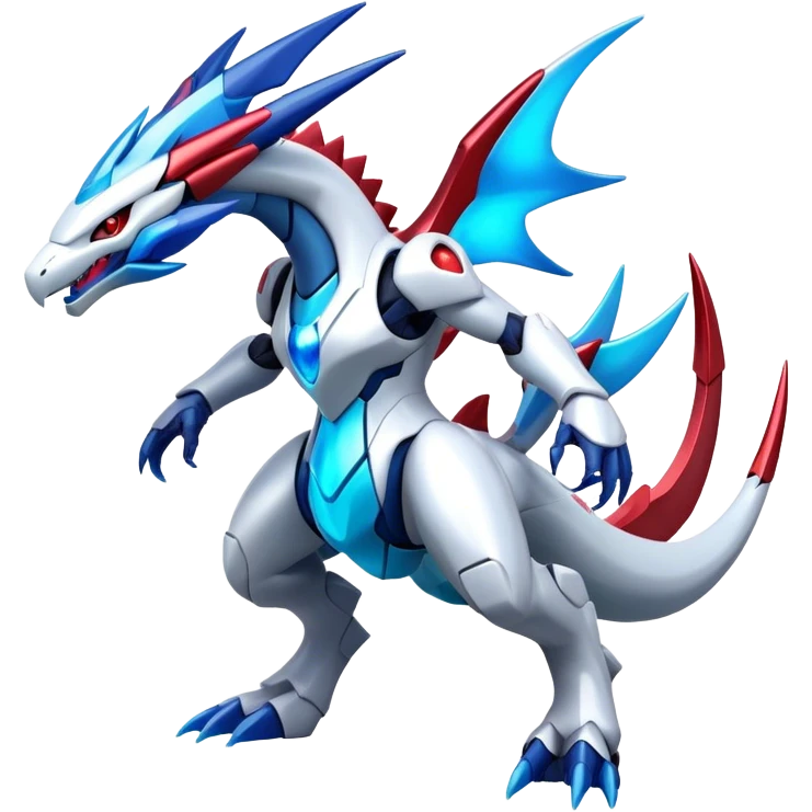 Futuristic Kyurem-reshiram-salamence-dialga-suicune-hybrid, full body emoji