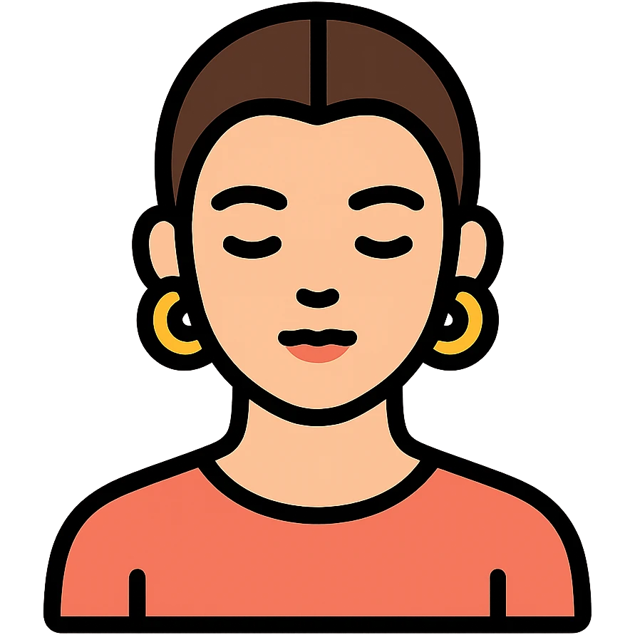 minimalist icon of a clean girl with slicked-back hair, gold hoop earrings, natural makeup, neutral background emoji