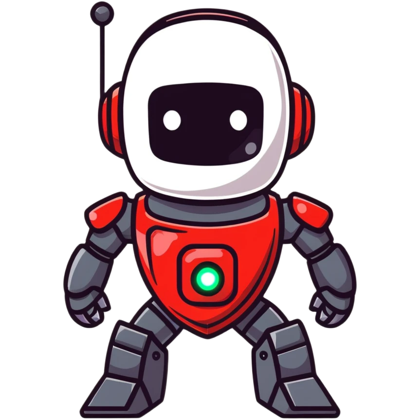 modern face of a black robot with white led eyes, red leds on robot, brave pose, smiling emoji