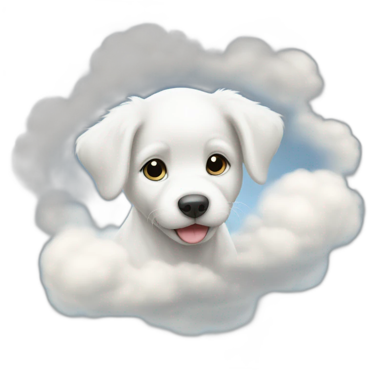 a white puppy on cloud vortex emoji