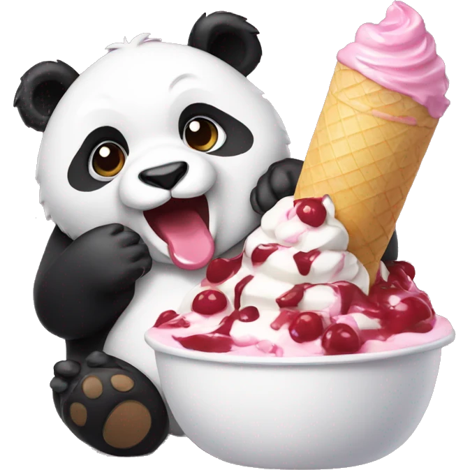 Panda eating ice cream sundae emoji
