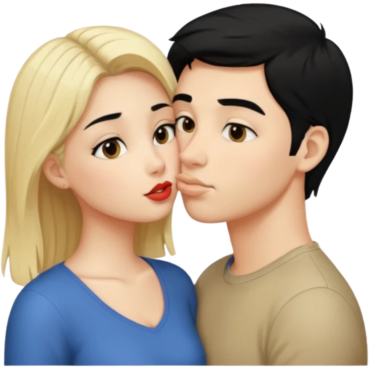 Girl with black hair kiss blonde gut emoji