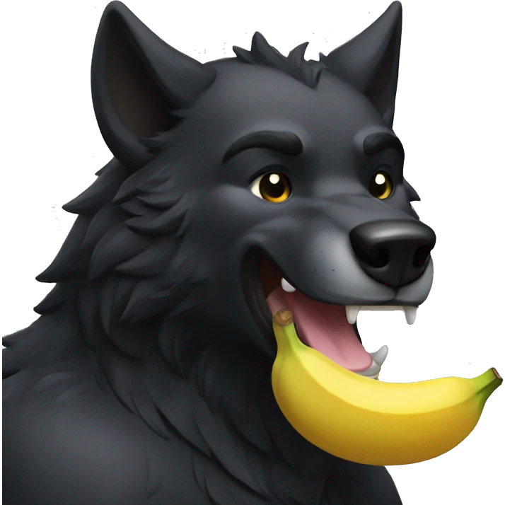 Big black wolf are shows bicep, smiling and eating banana yogurt emoji