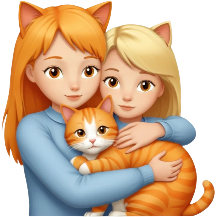 orange cat and blonde girl hugs emoji