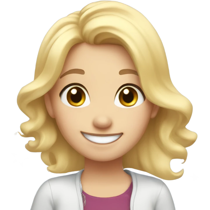 blond hair girl, hair to chin, smiling saying welcome, doing hand gesture and around are stars emoji