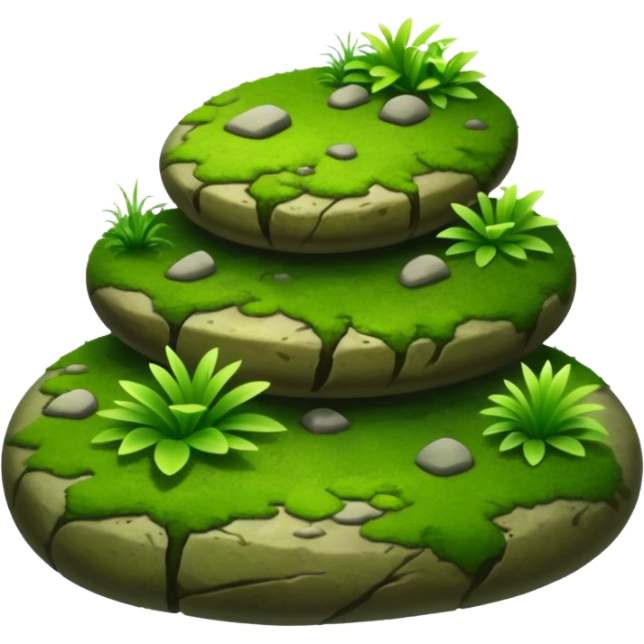 A patch of bright moss covering smooth forest stones with wild plants emoji