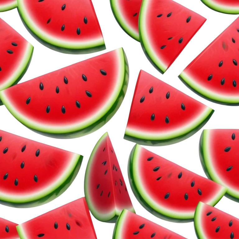 Cinematic juicy watermelon, thick slices revealing vibrant red interior, glossy and glistening with tiny black seeds, fresh and refreshing, soft glowing background, summer vibes. emoji