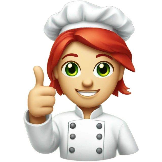 thumbs up chef hate wearing green eyes red haired female chef emoji
