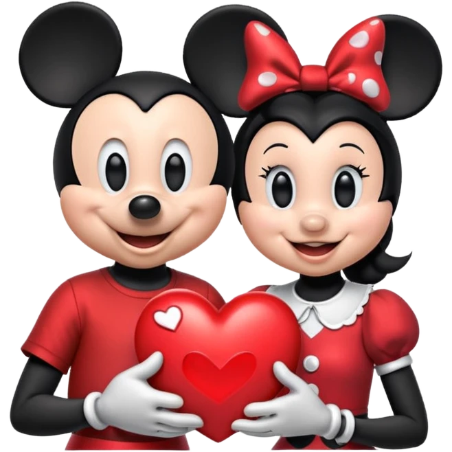 Mickey Mouse and Minnie Mouse with a heart  emoji
