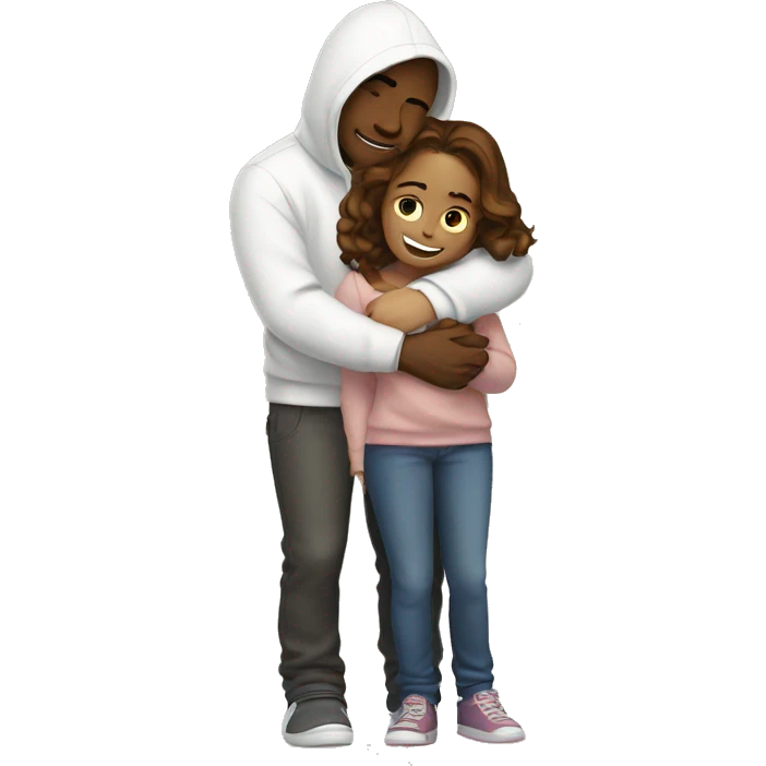 An emoji of a man wearing a white hoodie, standing next to his sister. He is hugging her warmly, showing a close sibling bond emoji