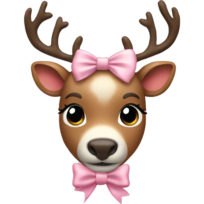 A reindeer wearing a light pink bow  emoji