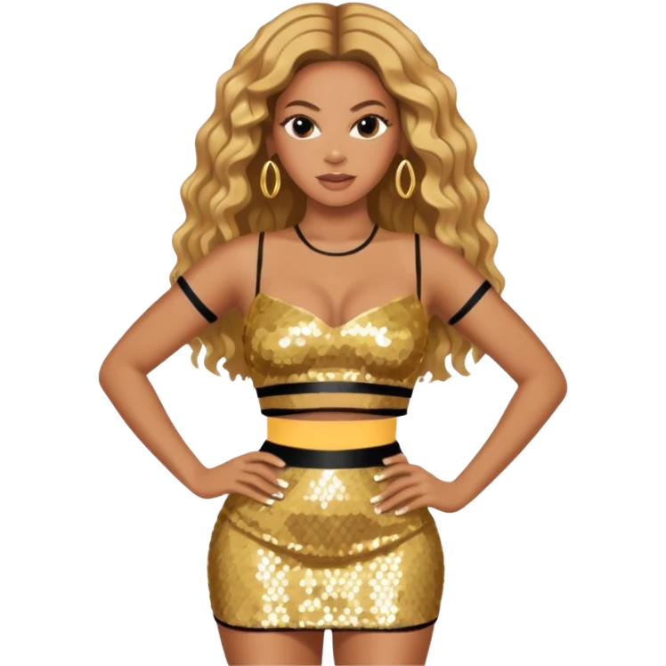 Beyonce with gold crop top and skirt emoji