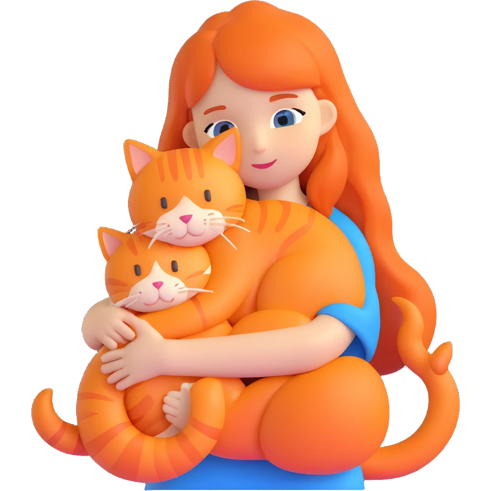 girl with long hair hugging an orange cat emoji