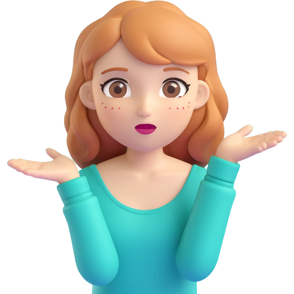 strawberry blonde girl with brown eyes shrugging emoji