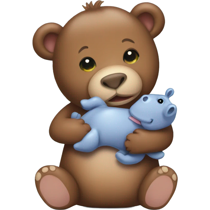 brown teddy bear holding baby hippo emoji