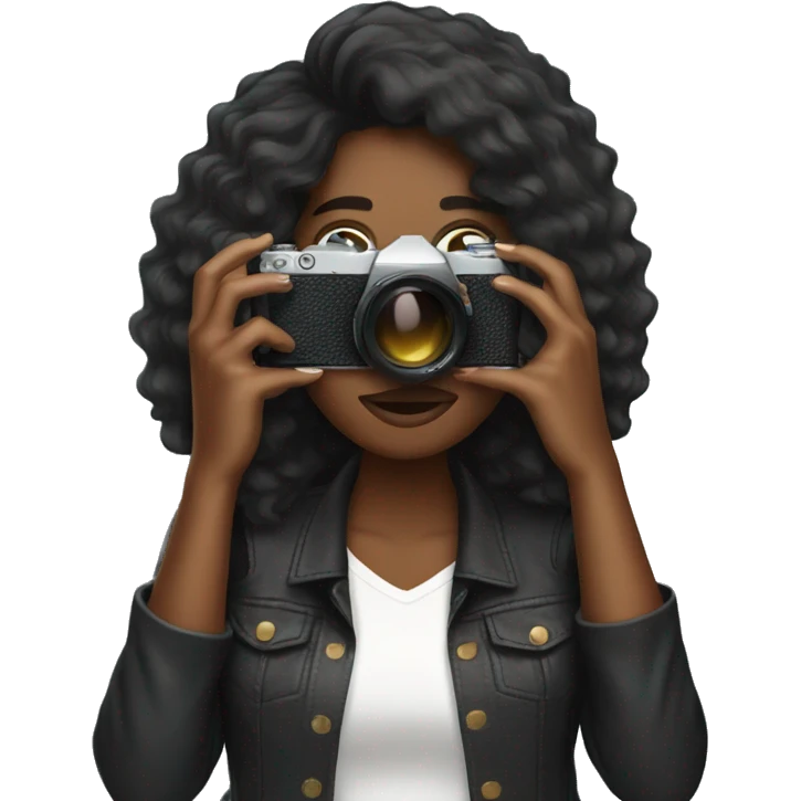 Pretty black woman long hair photographer camera covering face emoji