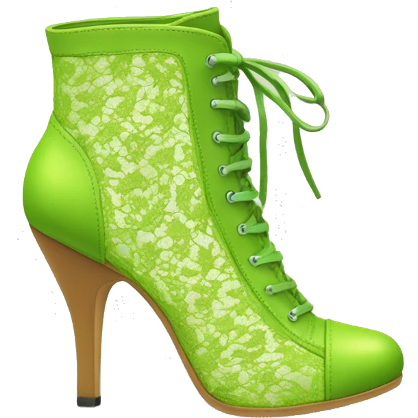 Realistic isolated pair of lace lime green high heel ankle bootie boots. emoji