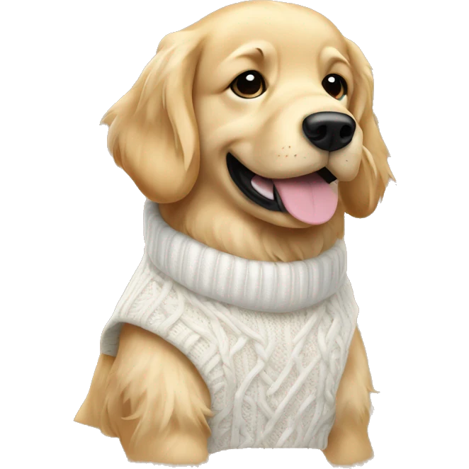 golden retriever dog wearing a white cable knit sweater vest emoji