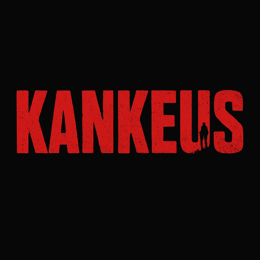 Change the KankeuS logo text color to red instead of white, keeping the DayZ-inspired distressed, survival-themed style, bold, on black background. Maintain the survival and distressed look with bold text in red on black. emoji