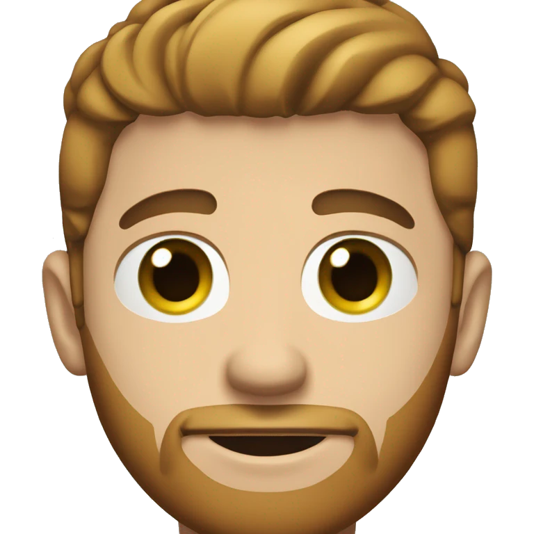 White male, car sales man, age 25, brown hair, short beard, beard is not connected to a mustache, no mustache, green/blue eyes emoji