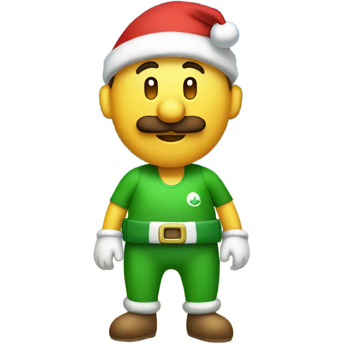 Luigi with bathing suit on with Christmas hat emoji